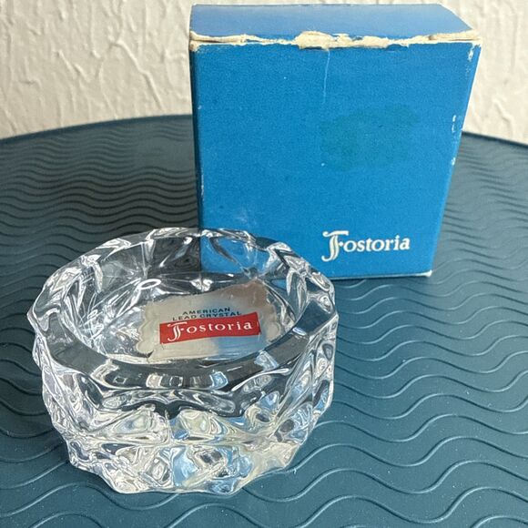 Fostoria American Pat Lead Crystal Round Open Salt Dip Cube Motif NOS Replacemen - Picture 1 of 13